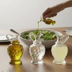 3 lü Cam Minik Zeytinyağı Sirke Limon Suyu için Sofra Sosluk Şişe Yağdanlık