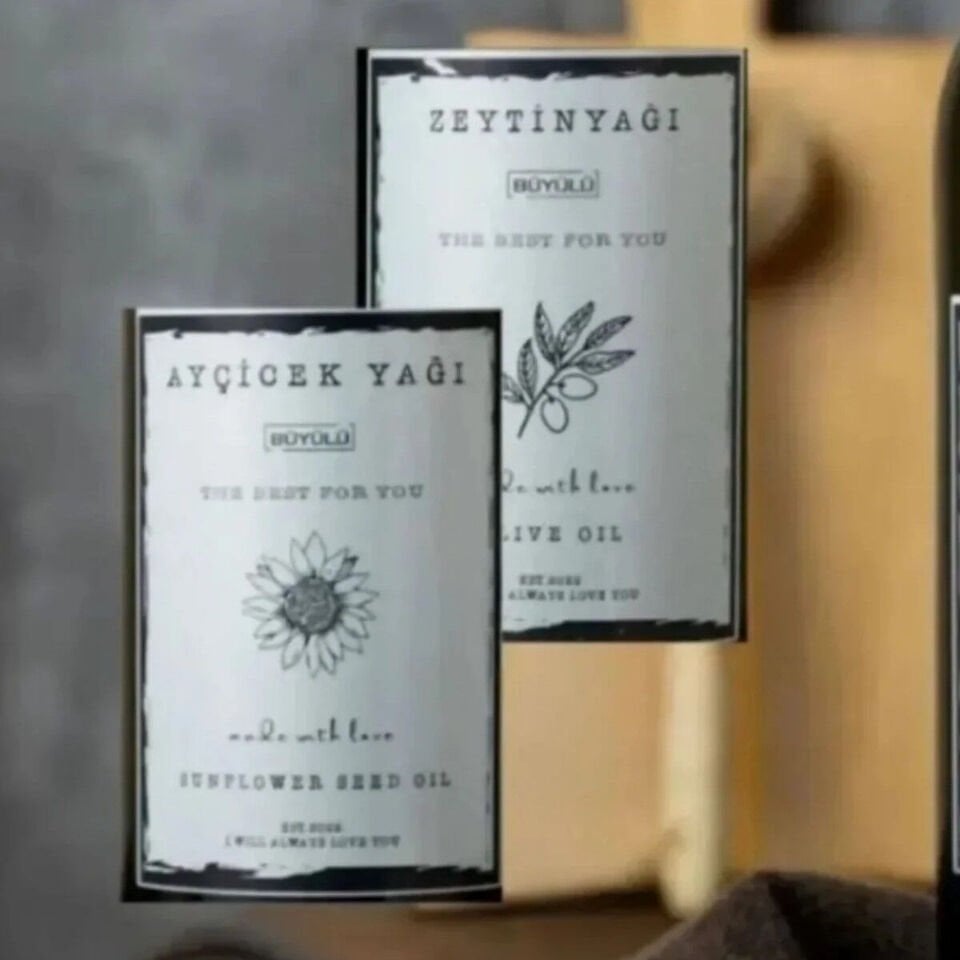 Ayçiçek yağı Zeytinyağı Yağdanlık Şisesi Etiketi