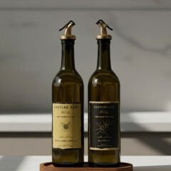 Ahşap Stantlı 2 li Cam 750 ml Ayçiçek Yağı Zeytinyağı Şisesi