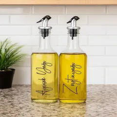 Premium 2 li Yağ Seti 750 Ml Cam Zeytinyağı Ayçiçek Yağı El Yazılı Şık Şişe