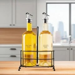 Şeffaf Demir Stantlı 750 ml Ayçiçek Yağı Zeytinyağı Cam Şişe