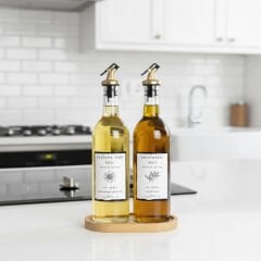 Ahşap Stantlı 750 ml Şeffaf Cam  Ayçiçek Yağı Zeytinyağı Şisesi