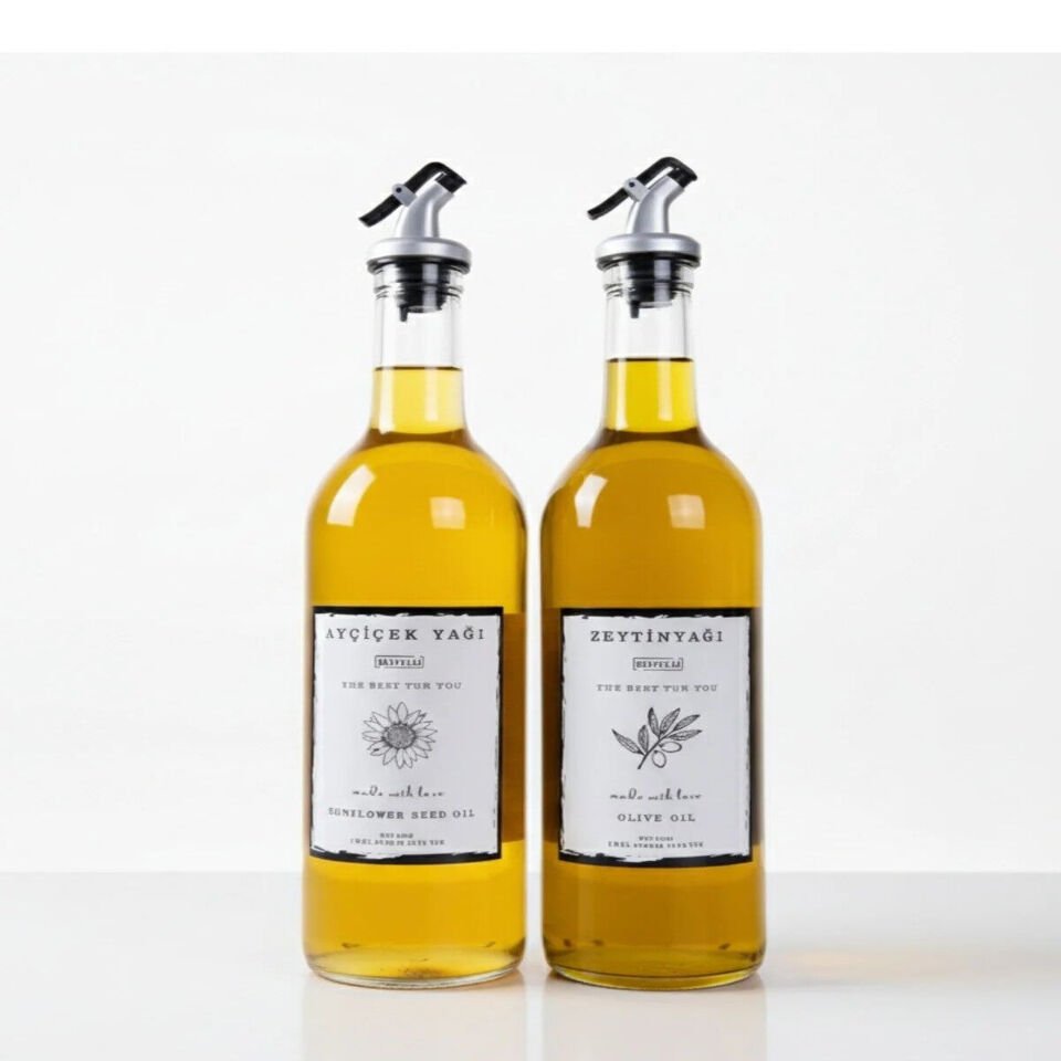 2 Li 750 ml Şeffaf Damlatmaz Ayçiçek Yağı Zeytinyağı Şişesi Yağdanlık