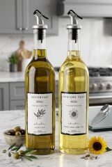 2 Li 750 ml Şeffaf Damlatmaz Ayçiçek Yağı Zeytinyağı Şişesi Yağdanlık