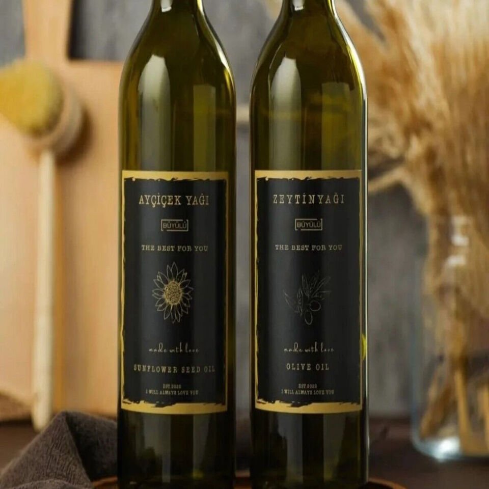 Koyu Gold Yağdanlık Etiketi Zeytinyağı Ayçiçek yaği Şişe Etiketi