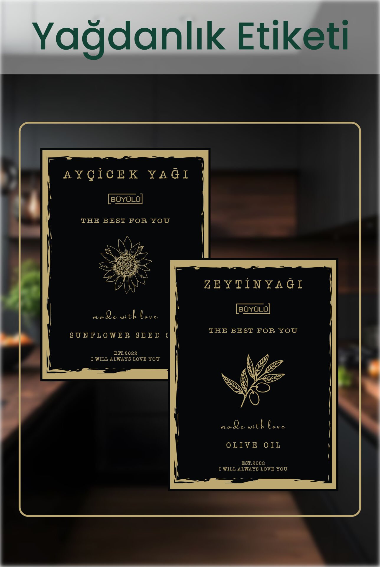 Koyu Gold Yağdanlık Etiketi Zeytinyağı Ayçiçek yaği Şişe Etiketi