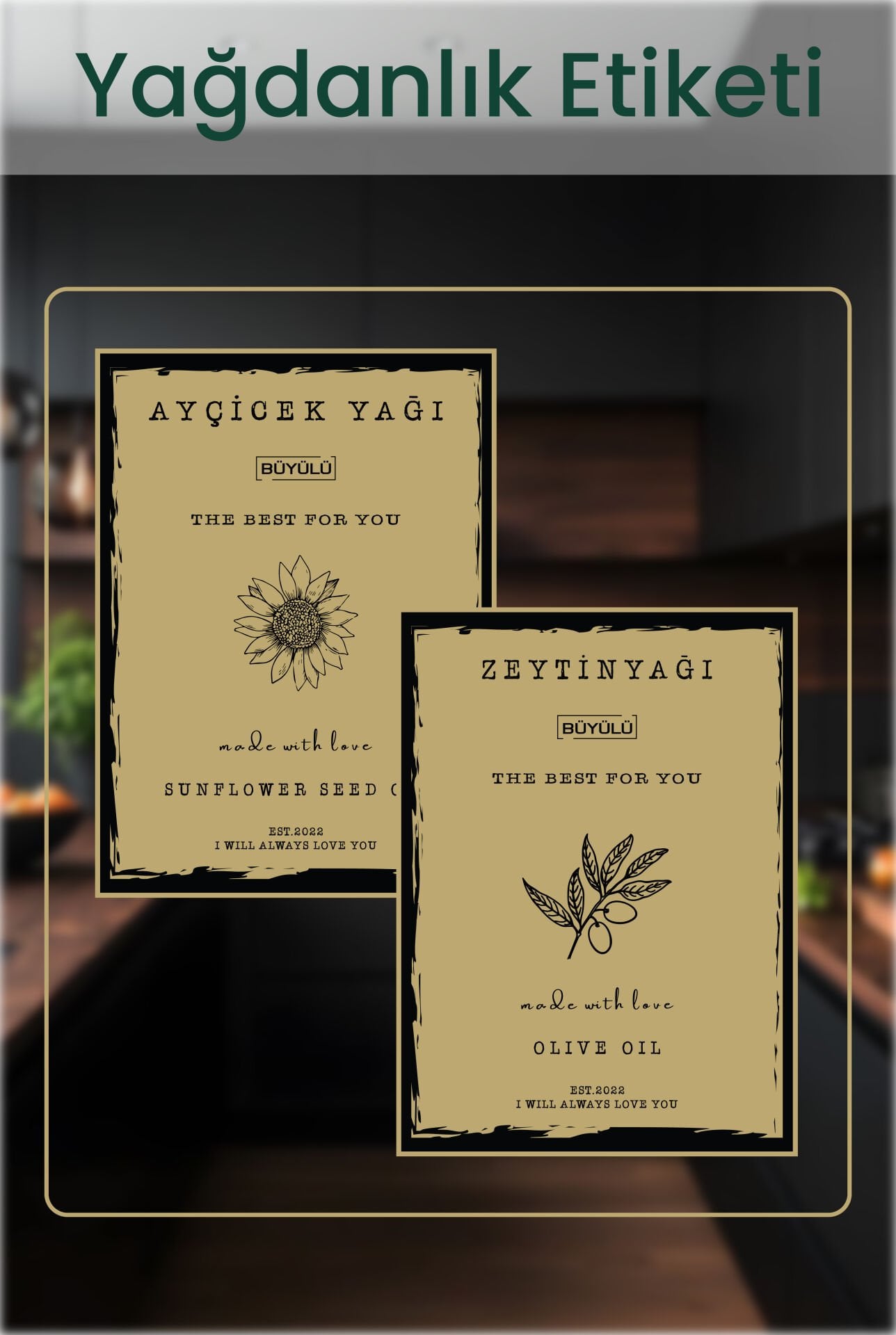Gold Yağdanlık Etiketi Ayçiçek yağı Zeytinyağı Etiketi Şişe etiketi